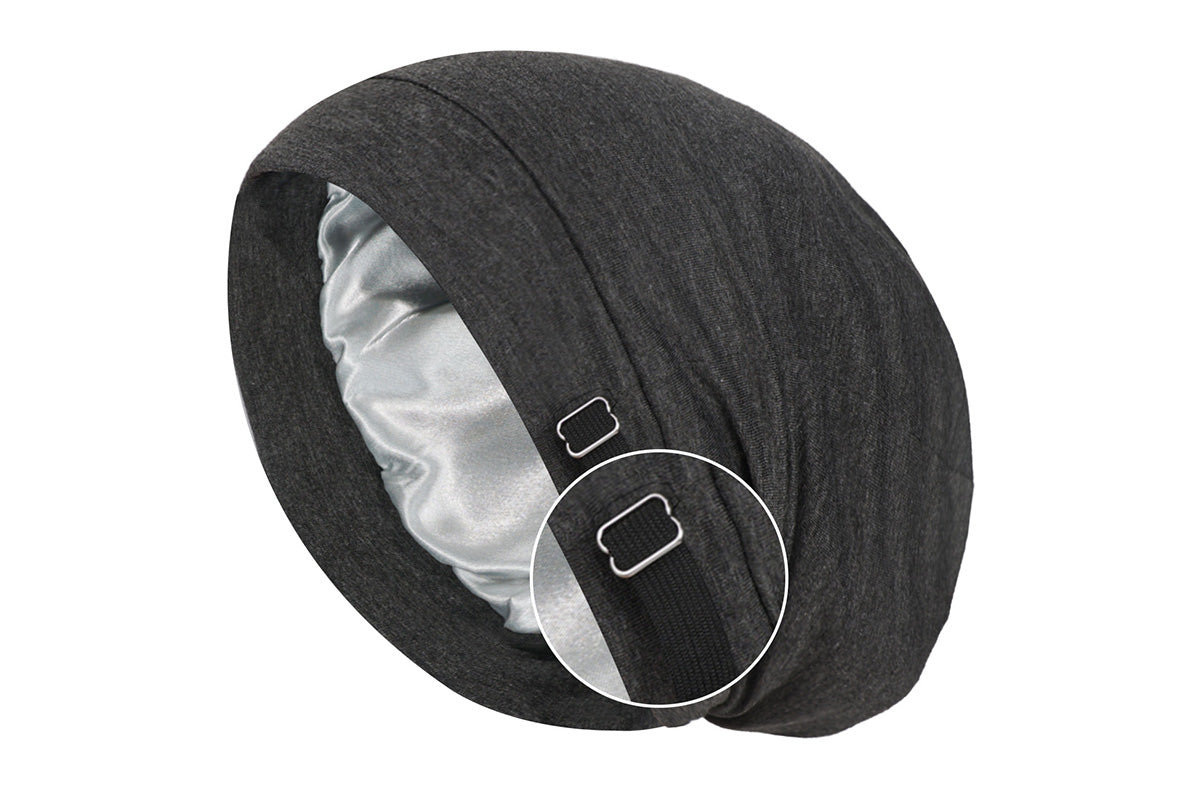 Sleeping Bonnet Hair Wrap Satin Cap Adjustable Night Soft Hat Headwear-Dark Grey
