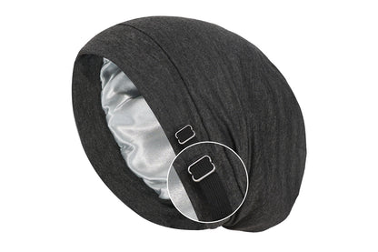 Sleeping Bonnet Hair Wrap Satin Cap Adjustable Night Soft Hat Headwear-Dark Grey