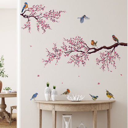 Tree Branch Birds Flying Wall Decals Falling DIY Flower Petals Wall Stickers Peel and Stick Wall Stickers