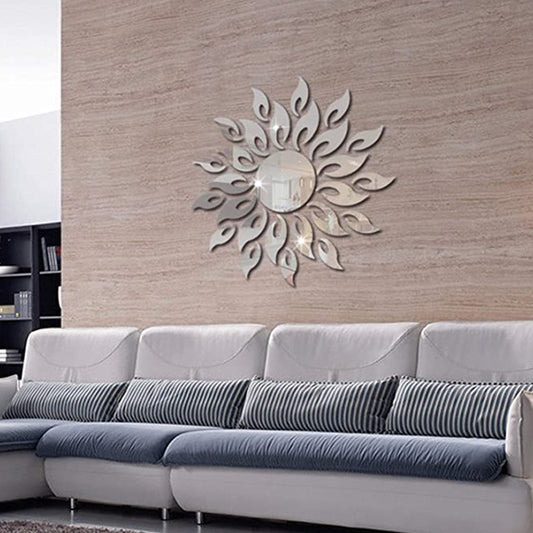 Sunflower Mirror Wall Stickers Decor Round Acrylic DIY Self-Adhesive Wall Art-Black