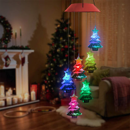 2pcs LED Solar Christmas Tree Wind Chime Lights -Red
