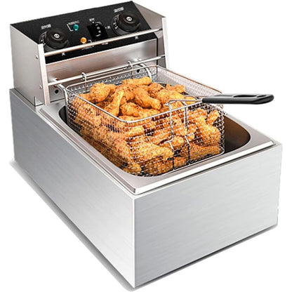 Stainless Steel Deep Fryer Basket with Removable Handle - Rhombus
