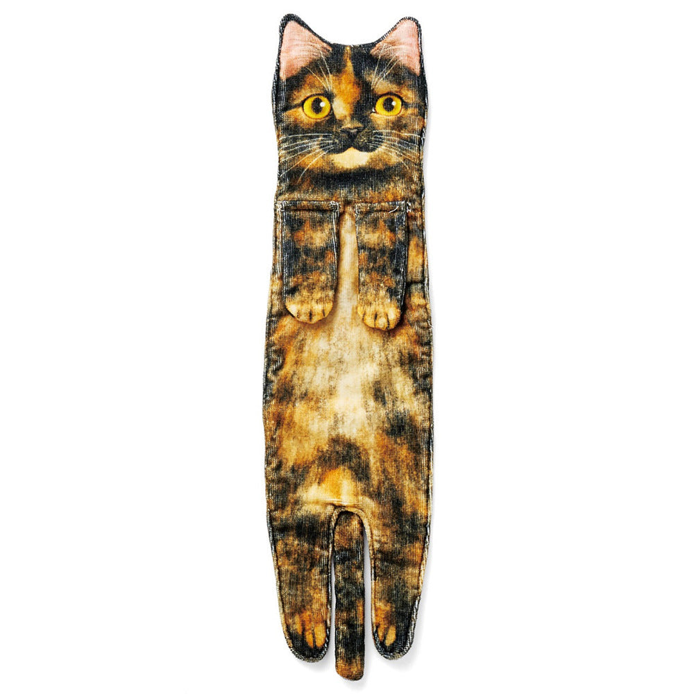 Cute Cat Quick-Dry Hanging Hand Towels Decorative for Bathroom Kitchen-Brown