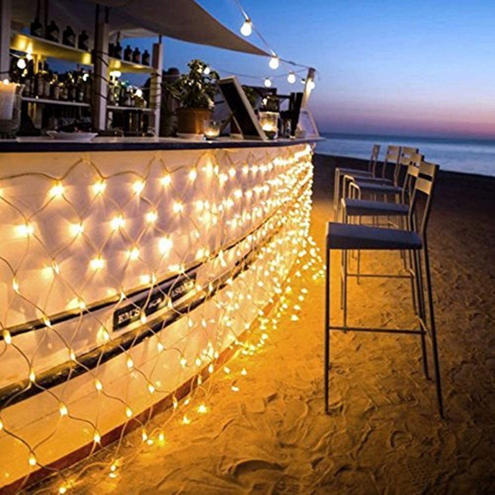 Net Lights Solar Power LED String Lights Christmas Mesh Light for Outdoor Bedroom Decoration-Yellow