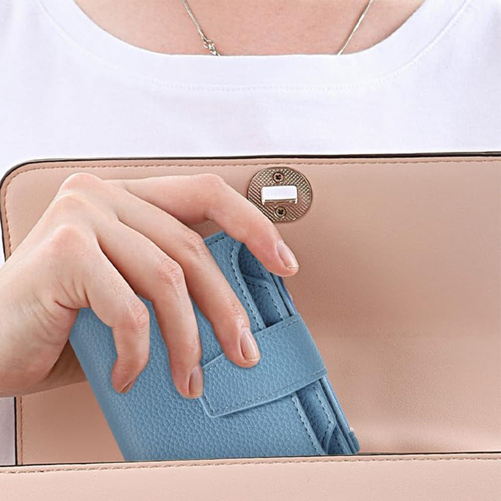 Genuine Leather Women's Wallet Short RFID Blocking Purse with Zipper Light blue