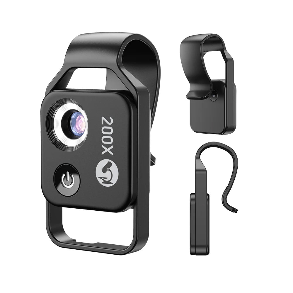200X Phone Microscope with CPL Lens and LED Light Pocket Microscope for iPhone/Andriod Phone Black