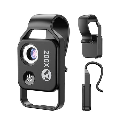 200X Phone Microscope with CPL Lens and LED Light Pocket Microscope for iPhone/Andriod Phone Black