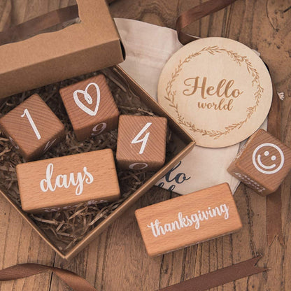 6Pcs Set Wooden Baby Milestone Blocks Cute Photo Props for Baby Shower Keepsake