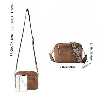Color-Block Small Crossbody Bags for Women PU Leather Shoulder Handbag Purse with Adjustable Wide Strap Brown