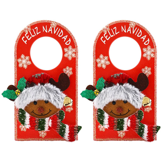 2Pcs Christmas Door Knob Hanger Door Handle Signs Xmas Decor Style 3