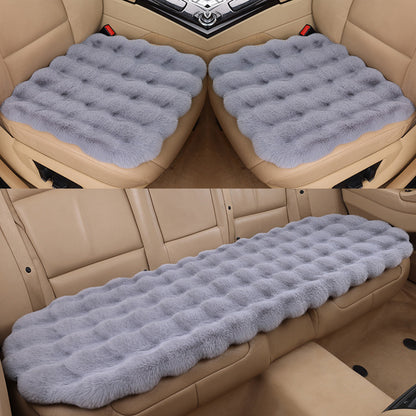 3Pcs Faux Fur Plush Car Seat Cushion Set Non Slip Seat Protector for Winter-Grey