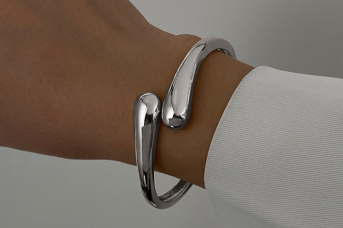 3Pcs Chunky Gold Bangle Bracelets Wide Wrist Cuff Stackable Jewelry Gift-Silver