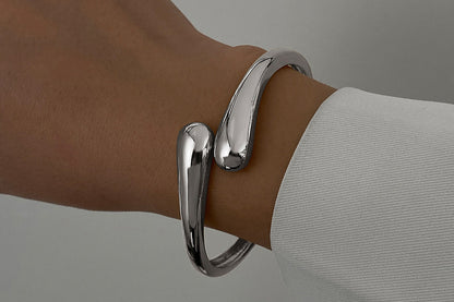 3Pcs Chunky Gold Bangle Bracelets Wide Wrist Cuff Stackable Jewelry Gift-Silver