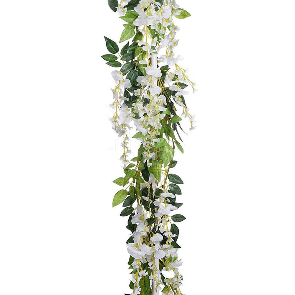 4PCS Artificial Silk Wisteria Vine Hanging Garlands 1.8m for Home & Garden Decoration White
