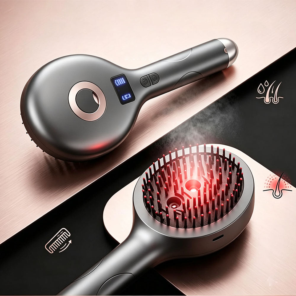 3 in 1 Electric Spray Hair Comb with Mist Function-Grey