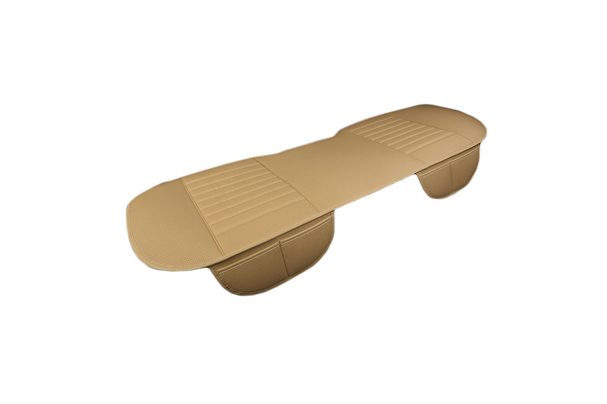 Faux Leather Rear Car Anti-Slip Bench Seat Protector Mat With Storage Pockets-Beige