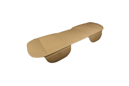 Faux Leather Rear Car Anti-Slip Bench Seat Protector Mat With Storage Pockets-Beige