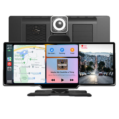 10.26 Inch IPS Portable Wireless Carplay Android Auto Screen with Dual Dash Cam