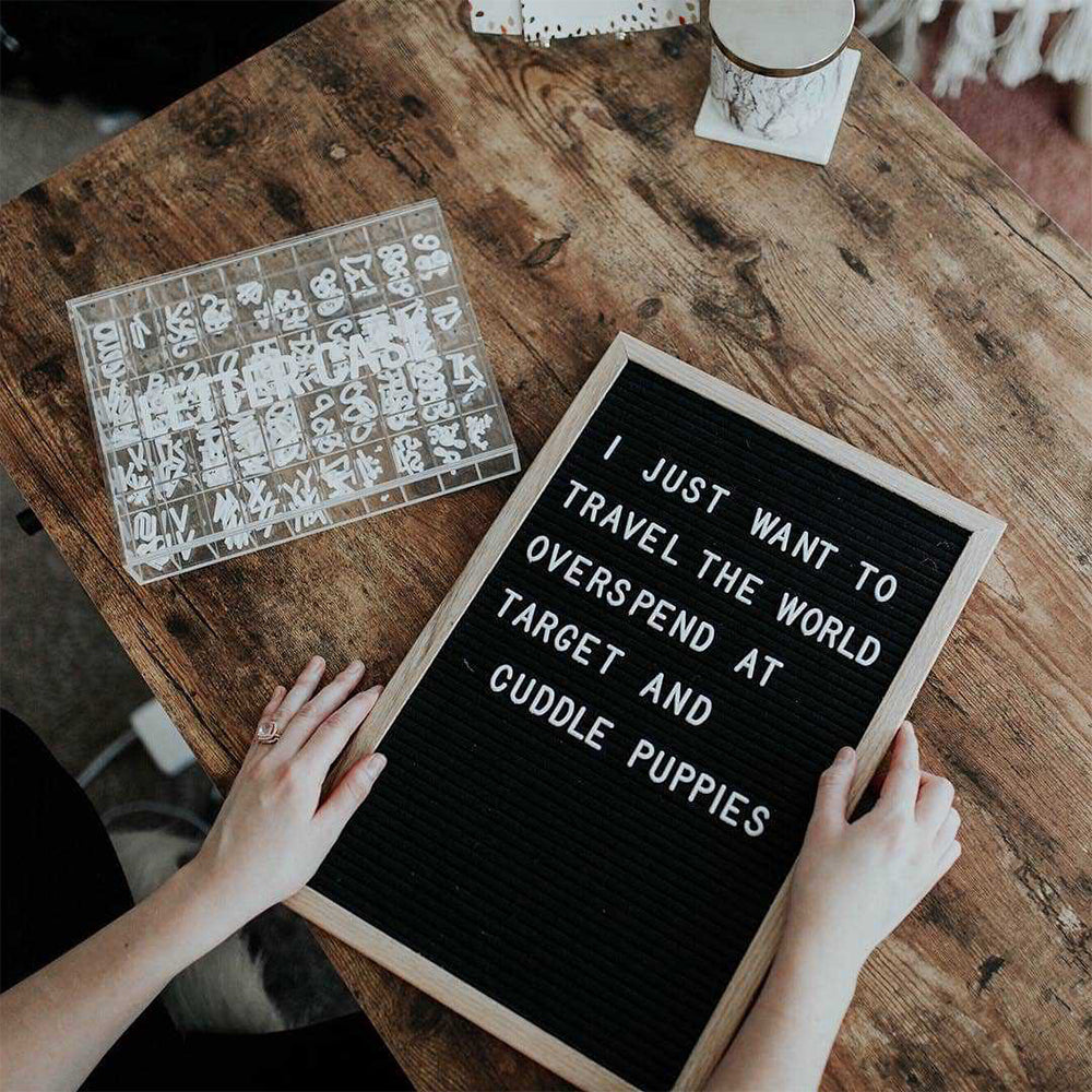30x40 cm Felt Letter Board with Letters Numbers and Stand-Black