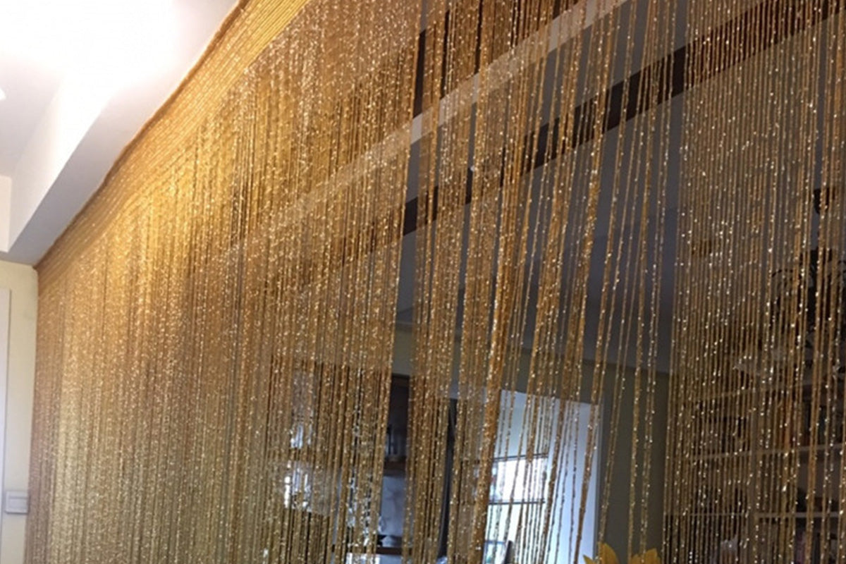 2 Pieces Shimmer Tassel String Door and Window Divider Curtain - Champagne