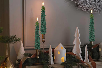 4Pcs Christmas Tree Candles LED Flameless Taper Candles 3D Wick Lifelike Leaves Dinner Xmas Holiday Decoration