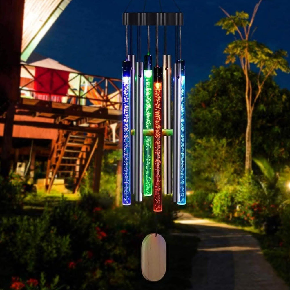 Solar LED Wind Chimes Color Changing Light Bubble Tube Light Garden Patio Yard Home Decor