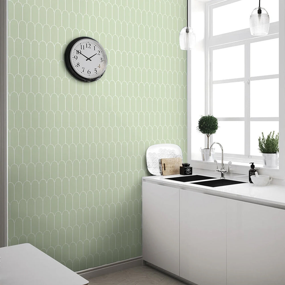 Arch shape Wall Stickers Water Resistant Wallpaper Removable Decal for Kitchen Bathroom -Green