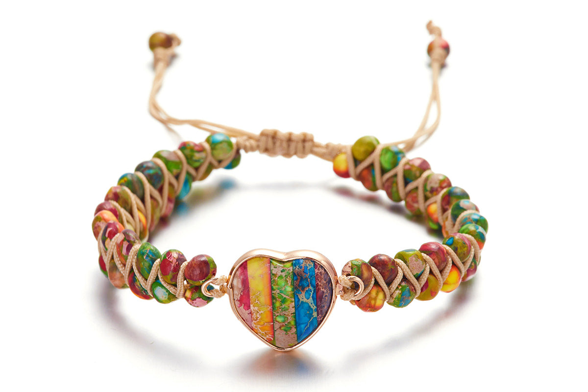 Handmade Natural Stone Beaded Bracelet Adjustable Woven Bangle for Jewelry-Colorful