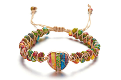 Handmade Natural Stone Beaded Bracelet Adjustable Woven Bangle for Jewelry-Colorful