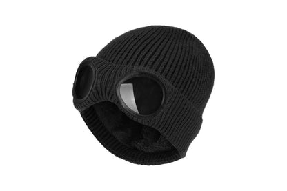 Winter Ski Hat with Goggles Thermal Knit Beanie - Black