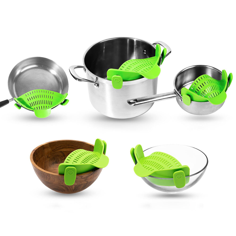 Clip-On Silicone Kitchen Strainer ââ‚?For Pasta  Noodles  Vegetables  Fruit Green