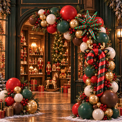 114 Piece Christmas Balloon Arch Garland Kit with Red Green Foil Balloons