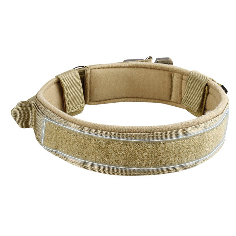 Adjustable Dog Collar with Handle Tactical Nylon Pet Collar for Medium Large Dogs-Khaki