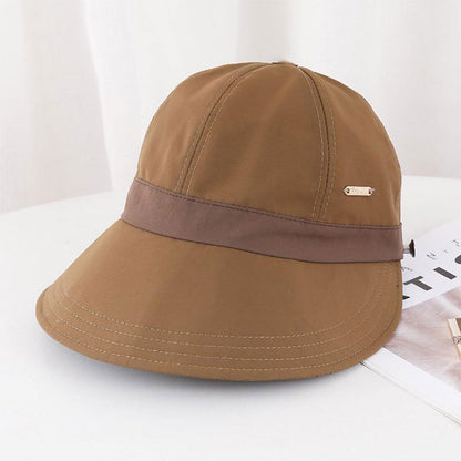 Womens Wide Brim Ponytail Sun Hat Breathable Beach Cap - Coffee
