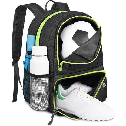 Soccer Backpack Water Resistant Soccer Bag with Ball Holder and Shoe Compartment Green