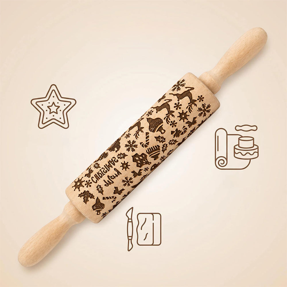 Christmas Engraved Rolling Pin Engineered Wood Cookie Rolling Pin - Elk