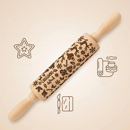 Christmas Engraved Rolling Pin Engineered Wood Cookie Rolling Pin - Elk