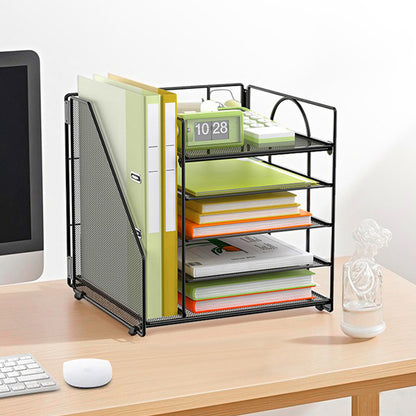 Metal File Organizer Rack Desktop Storage Shelf for Office Home Black