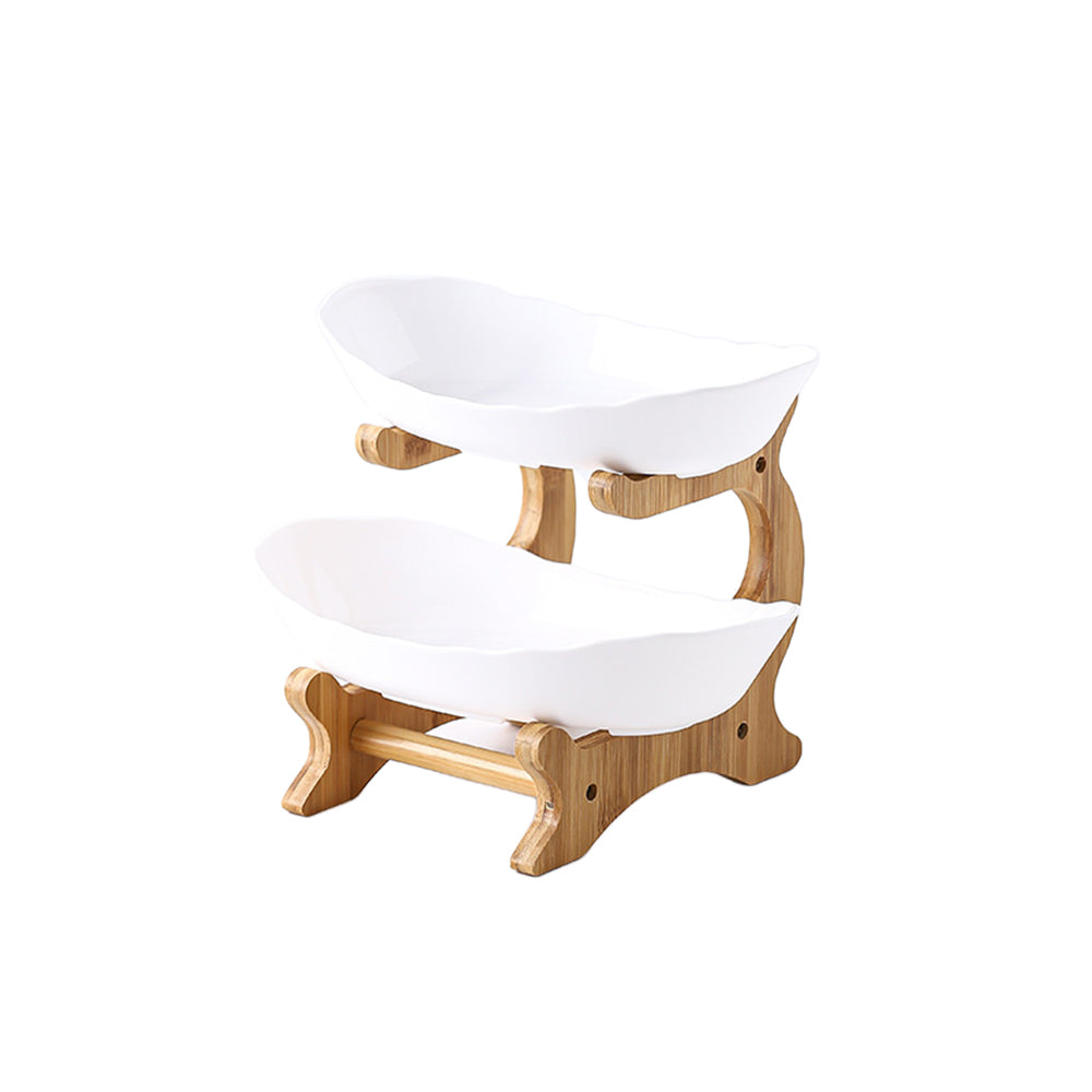 3-Tier Fruit Serving Tray Set Tiered Fruit Wooden And Iron Frame Display Stand-Style 3