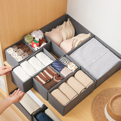 6 Piece Foldable Nonwoven Drawer Organizer Bins with Zippers - Grey
