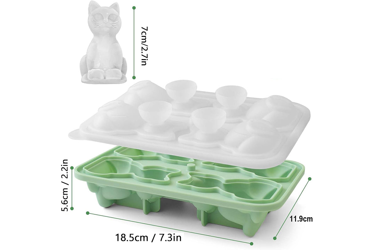 3D Cat Ice Cube Mold Fun Shapes Cat Lover Gifts Silicone Large Craft Ice Mold for Whiskey Cocktails Bourbon-Green