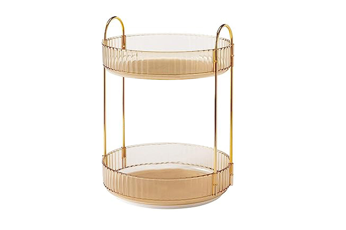 For Vanity 360 Degree Rotating Makeup Organizer Large Capacity Make Up Shelf-Amber