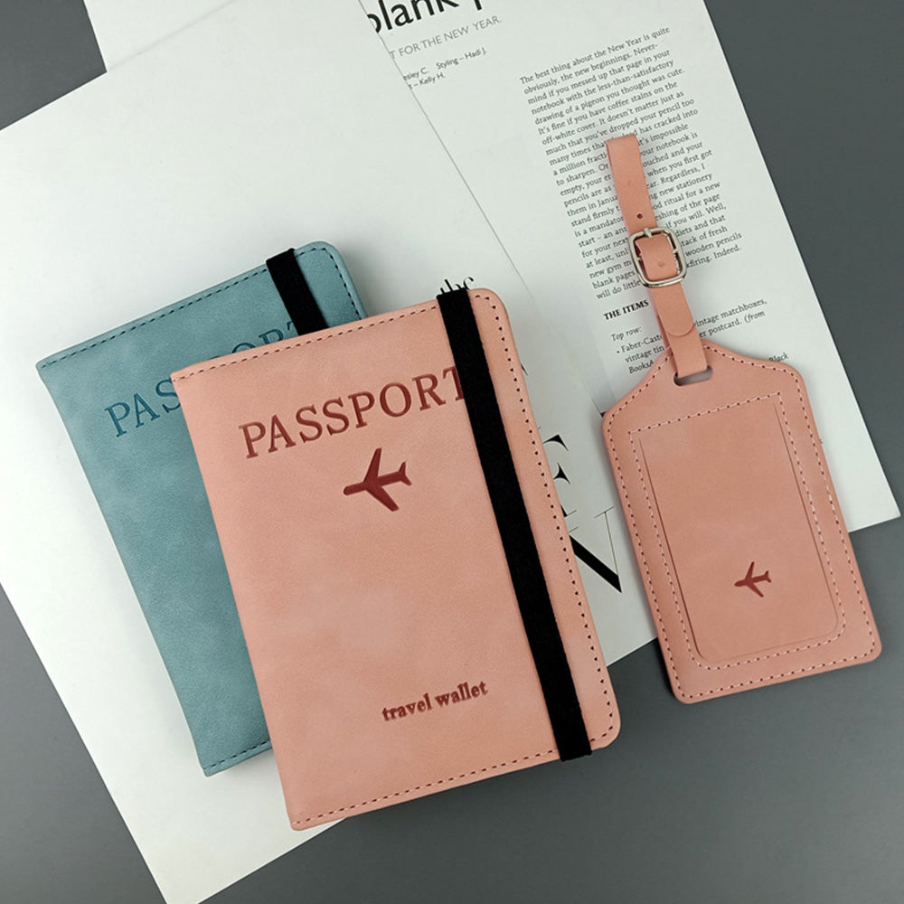 RFID Shield Passport Holder and Luggage Tag Set  - Pink