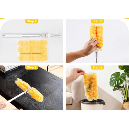 Extendable Duster Handle with 20 Refills Microfiber Dusting Pads for Ceiling-Yellow