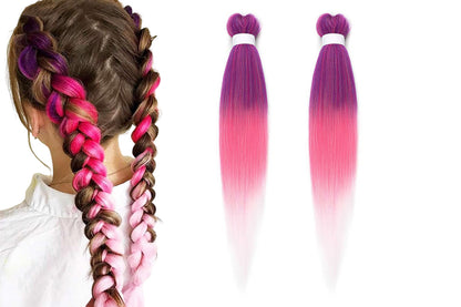 4Pcs Pre Stretched Hair Extensions Synthetic Hair Extension for Cosplay-Purple