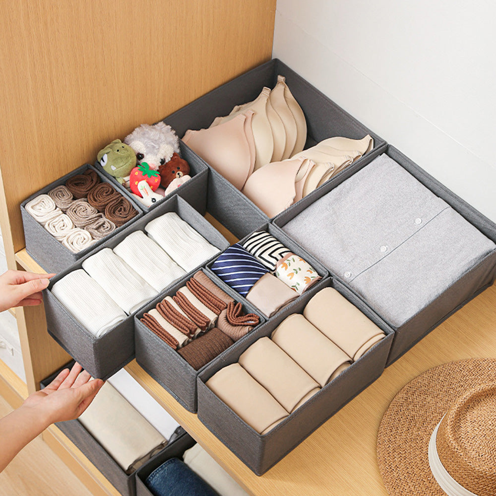 6Pcs Foldable Drawer Organiser Set Underwear Bra Sock Storage Boxes Gray