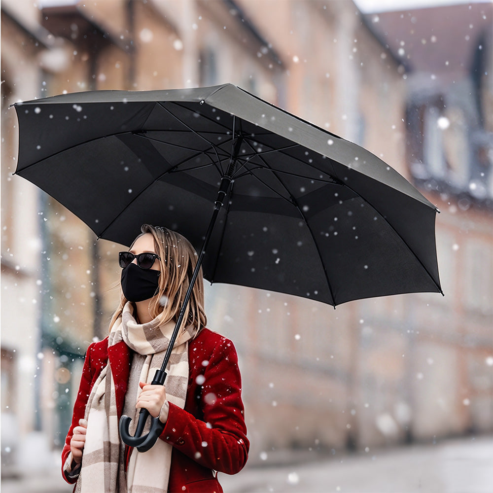 30 Inch Outdoor Auto Open Golf Umbrella Windproof Straight Stick Umbrella Black