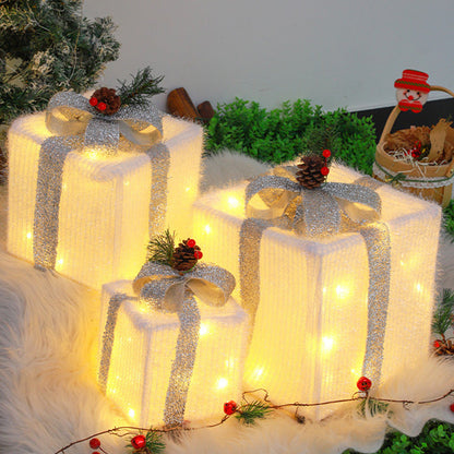 3PCS Lighted Christmas Gift Boxes with 8 Modes for Indoor and Outdoor Decor Silver