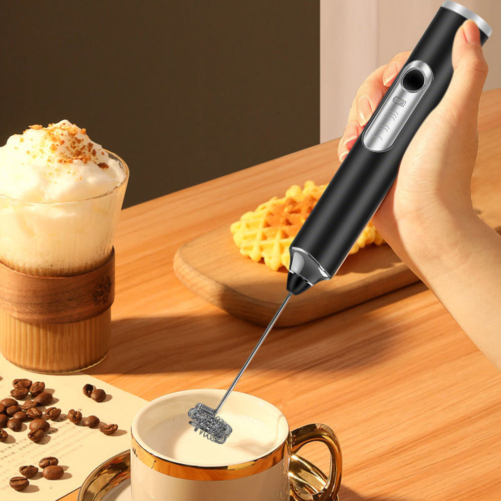 3 in 1 Milk Frother Electric Coffee Stirrers for Coffee Latte Oat Milk-Black