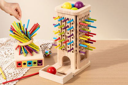 Wooden Tower 3-in-1 Stick Pulling and Balance Board Game for Little Ones and Family